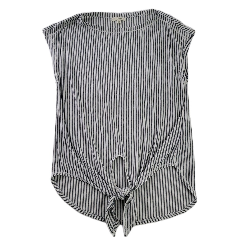 Max Studio Cotton Striped Front Knot Sleeveless Shirt‎ M Lightweight light blue